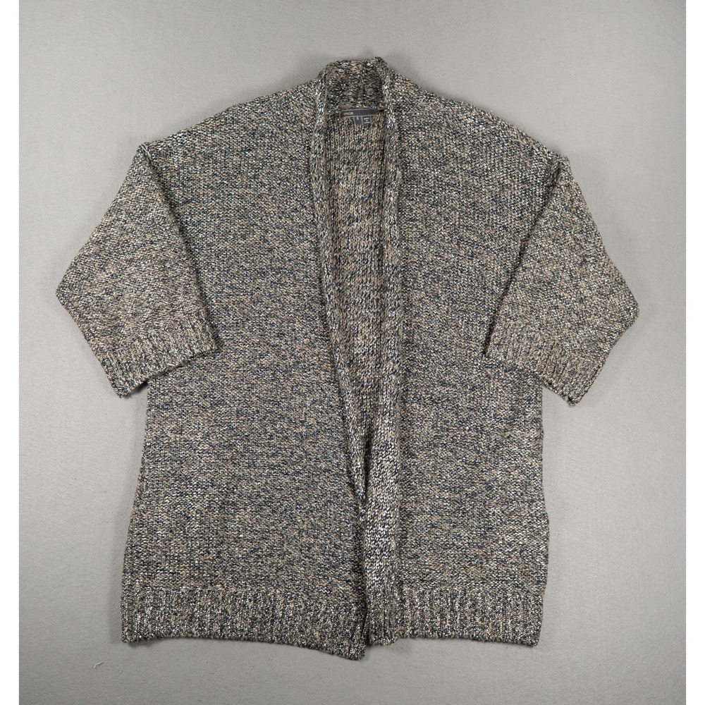 Vince Womens Cardigan Sweater S Open Front Short Sleeve Metallic Linen Gray